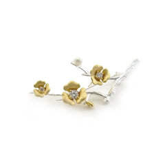 Gold Plated Flower On Sliver Branch Sterling Sliver Brooch