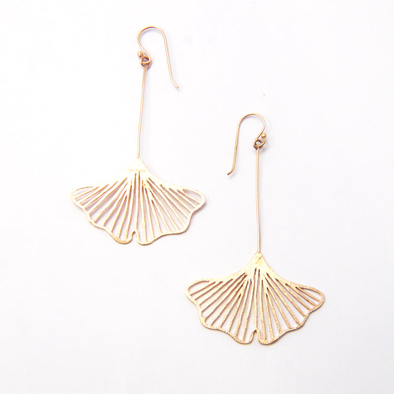Big Cutout Ginkgo Rose Gold Sterling Silver Earrings