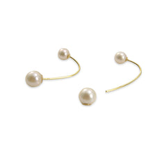 Chain with Akuya Duo Pearl 18k Real Gold Pull-Thru Earrings