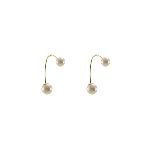 Chain with Akuya Duo Pearl 18k Real Gold Pull-Thru Earrings