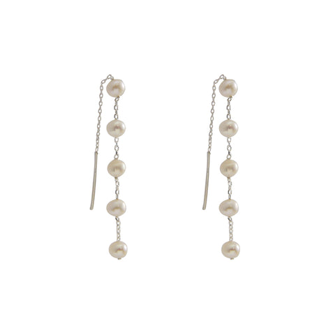 Mini Pearls Sterling Silver Pull-Thru Chain Earrings