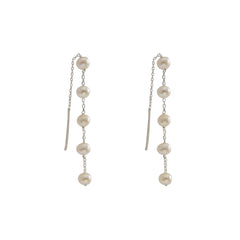 Mini Pearls Sterling Silver Pull-Thru Chain Earrings