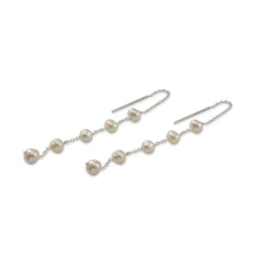 Mini Pearls Sterling Silver Pull-Thru Chain Earrings