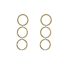 Triple circle Gold Sterling Silver Pull-Thru Chain Earrings