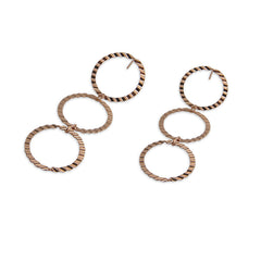 Triple circle Rose Gold Sterling Silver Pull-Thru Chain Earrings