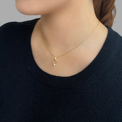 Cutout Circle Pearl and Crystal Gold Sterling Silver Necklace