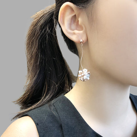 Hydrangea Dangle Rose Gold and Silver Sterling Silver Pierced Earrings