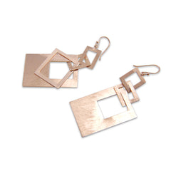 Four Cutout Square Rose Gold Sterling Sliver Drop Earrings