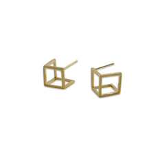 Square Cube Gold Sterling Earrings