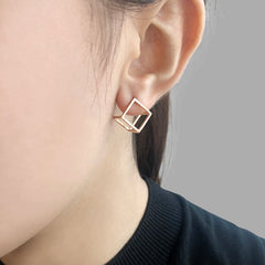 Square Cube Rose Gold Sterling Earrings