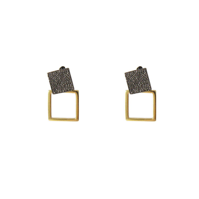 Cutout square Gold & Black Sterling Silver Earrings