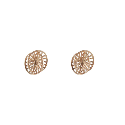 Cutout 3D Twisted Sphere Rose Gold Silver Earrings