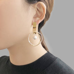 Cutout big circle with drop solid ball Gold Sterling Silver Earrings
