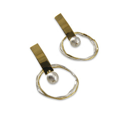 Cutout big circle with drop solid ball Gold Sterling Silver Earrings