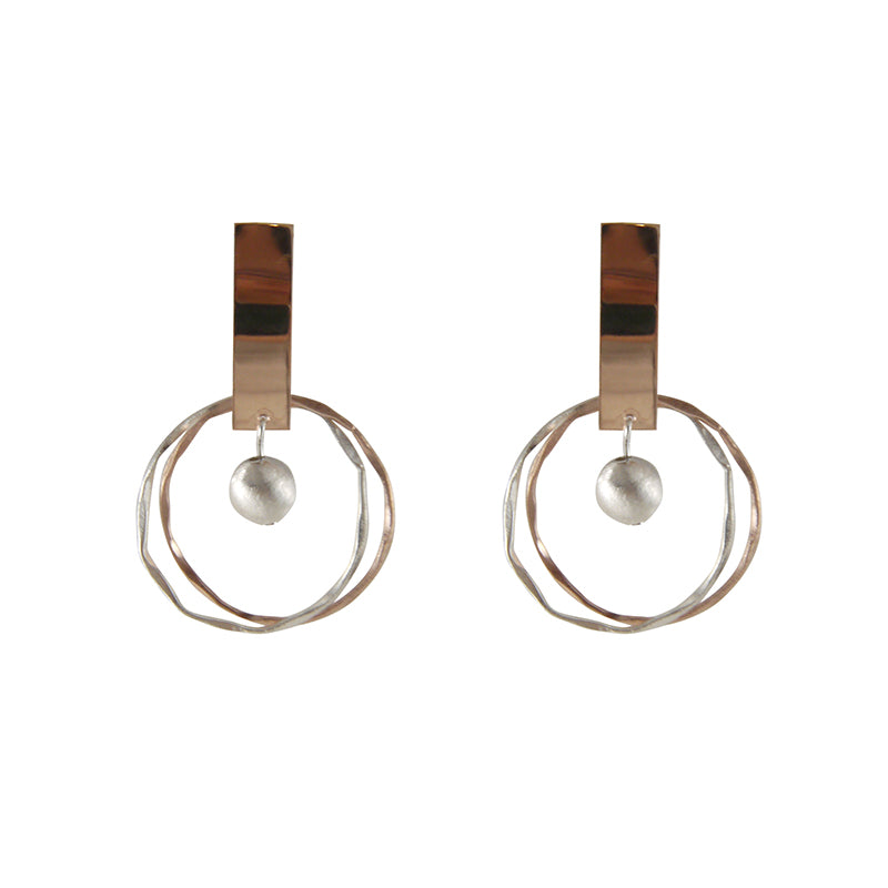 Cutout big circle with drop solid ball Rose Gold Sterling Silver Earrings