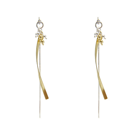 Mini Balls with Long Curved Chain Silver and Gold Sterling Sliver Earrings
