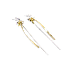 Mini Balls with Long Curved Chain Silver and Gold Sterling Sliver Earrings