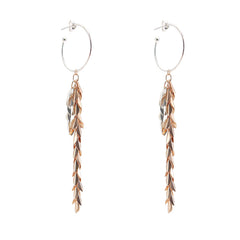 Folded leaves Chain Silver and Rose Gold Sterling Silver Earrings