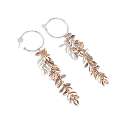 Folded leaves Chain Silver and Rose Gold Sterling Silver Earrings