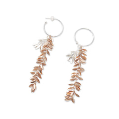 Folded leaves Chain Silver and Rose Gold Sterling Silver Earrings