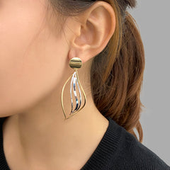 Cutout Curved Leaf Silver and Gold Sterling Silver Earrings