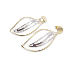 Cutout Curved Leaf Silver and Gold Sterling Silver Earrings