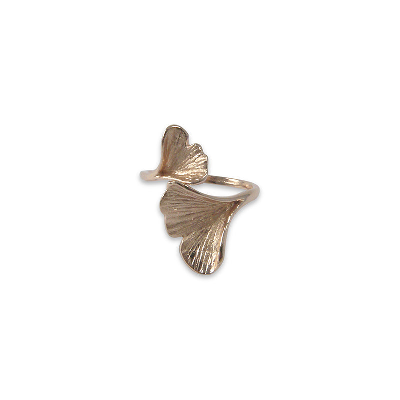 Double Ginkgo Leaf Rose Gold Sterling Sliver Ring