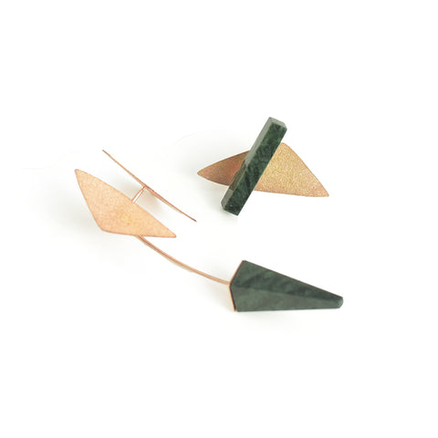 Triangle Shape With Green Marble Stone Rose Gold Studs