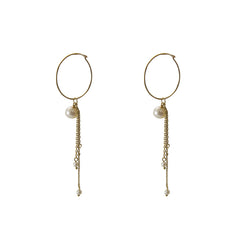 Trio Fresh Water Pearl 10K Gold Loops Earrings