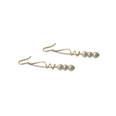 Trio Fresh Water Pearl With Twisted Bar 18K Gold Earrings