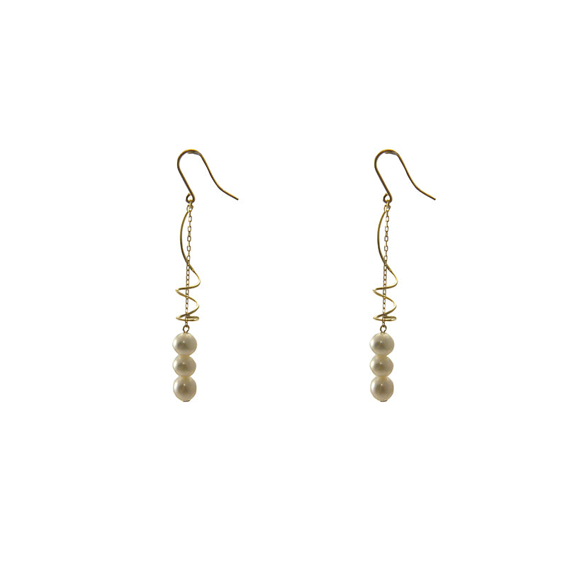Trio Fresh Water Pearl With Twisted Bar 18K Gold Earrings