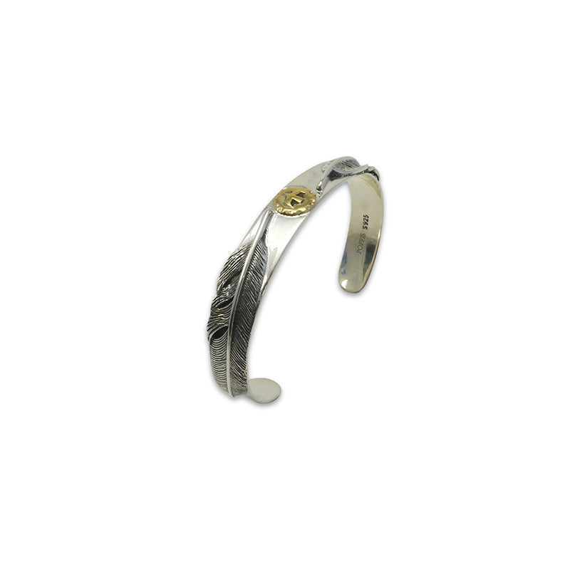 Duo Feather with Gold Bird Sterling Silver Bangle