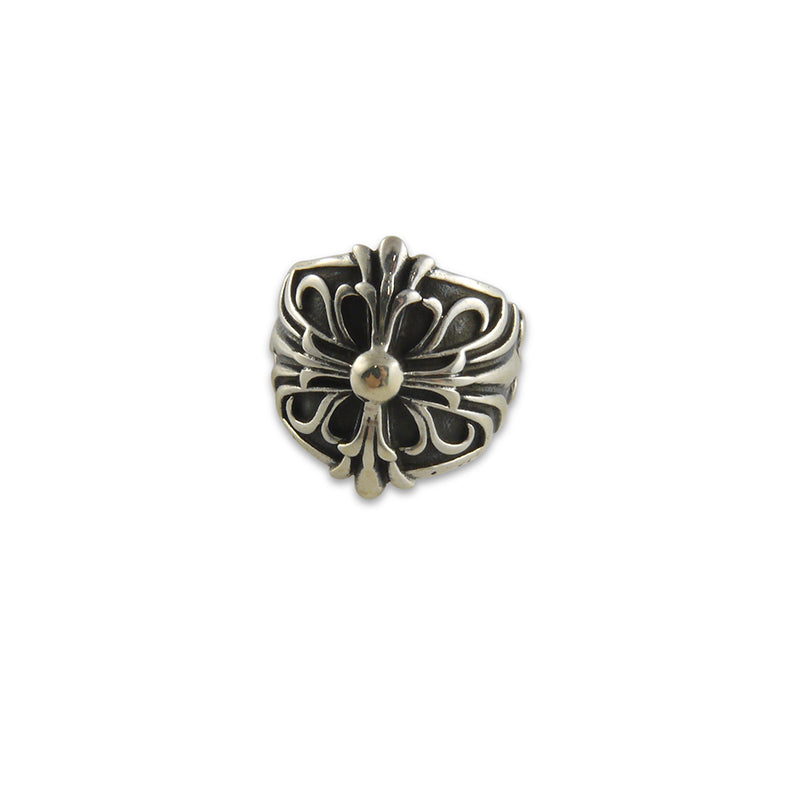Embossed big fleur de lys Sterling Silver adjustable Ring