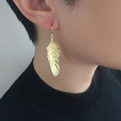 Big Feather Gold Sterling Silver Earrings