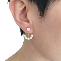 CZ with Quartet Hanging Pearl Gold Sterling Silver Studs