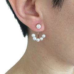 CZ with Quartet Hanging Pearl Rose Gold Sterling Silver Studs