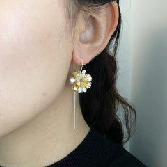 Hydrangea Dangle Gold & Sliver Sterling Silver Pull-Thru Earrings