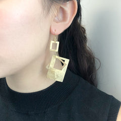 Four Cutout Square Gold Sterling Sliver Drop Earrings