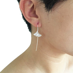 Ginkgo Sterling Silver Long Hook Earrings