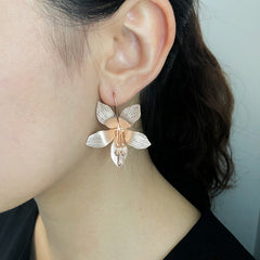Big Flower Rose Gold Sterling Sliver Pull-Thru Earrings