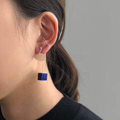Oval Wing With Blue Marble Sterling Sliver Earrings