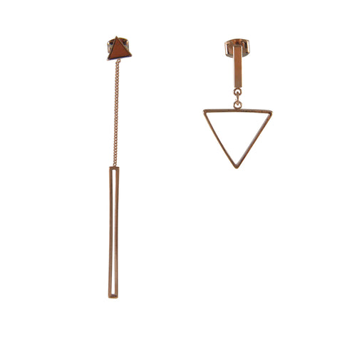 Irregular Cutout and Triangle Rose Gold Pull-Thru Earrings