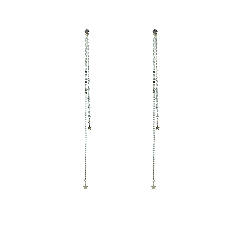 Diamond 0.01ct xoxo chain cable with cut ball chain and star 10K real gold earrings