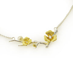 Gold Plated Flower On Sliver Branch Sterling Sliver Short Necklace