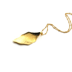 Hammered Leaf Long Gold Necklace