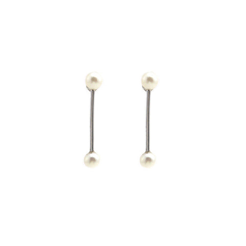 Pearls On Bar Sterling Silver Studs