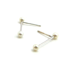 Pearls On Bar Sterling Silver Studs