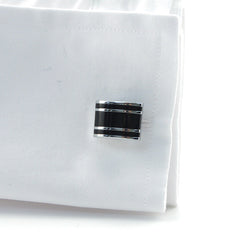 Basic Black Rectangle with 2 Lines Cufflinks