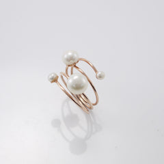 Slinky Wire Quartet Pearls Rose Gold Sterling Silver Ring