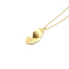 Duo Hanging Big & Small Oval Leaf Gold Long Necklace